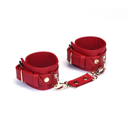 Crimson Desire Red Faux Leather Wrist Cuff – Adjustable BDSM Accessory