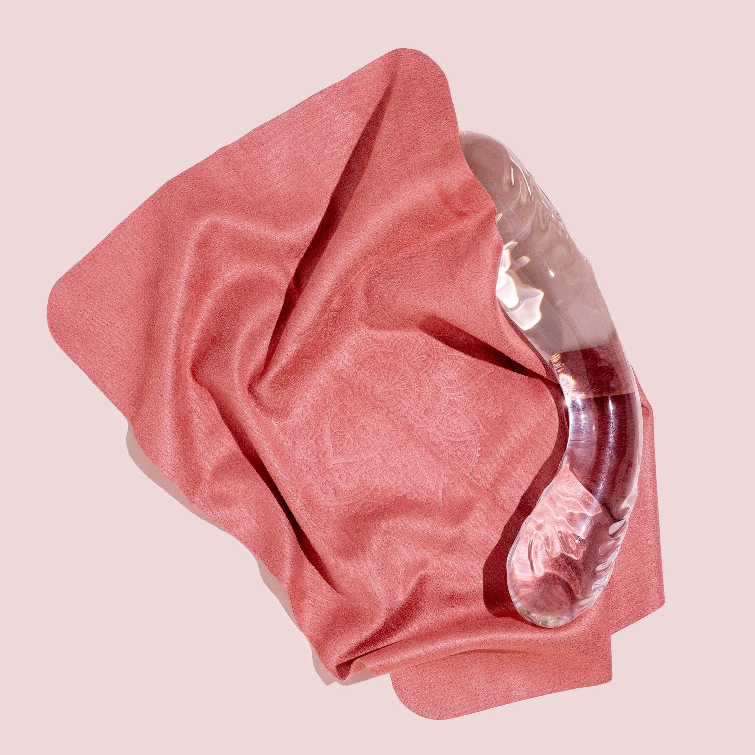 Blush pink luxe polishing cloth for glass and crystal pleasure toys