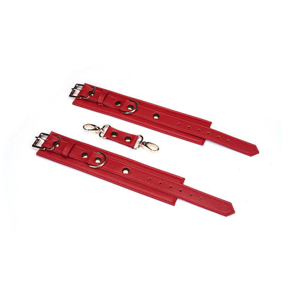 Crimson Desire Red Faux Leather Wrist Cuff – Adjustable BDSM Accessory
