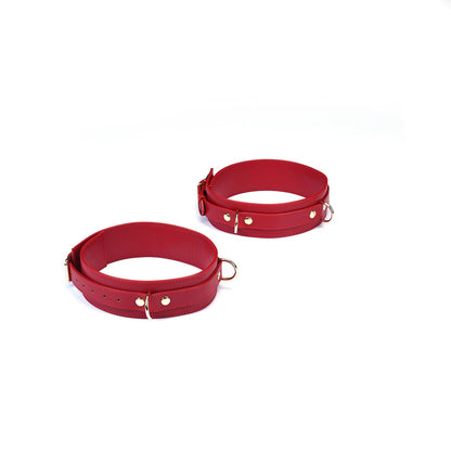 Red Faux Leather Wrist to Thigh Cuffs Kit – Adjustable Bondage Restraints