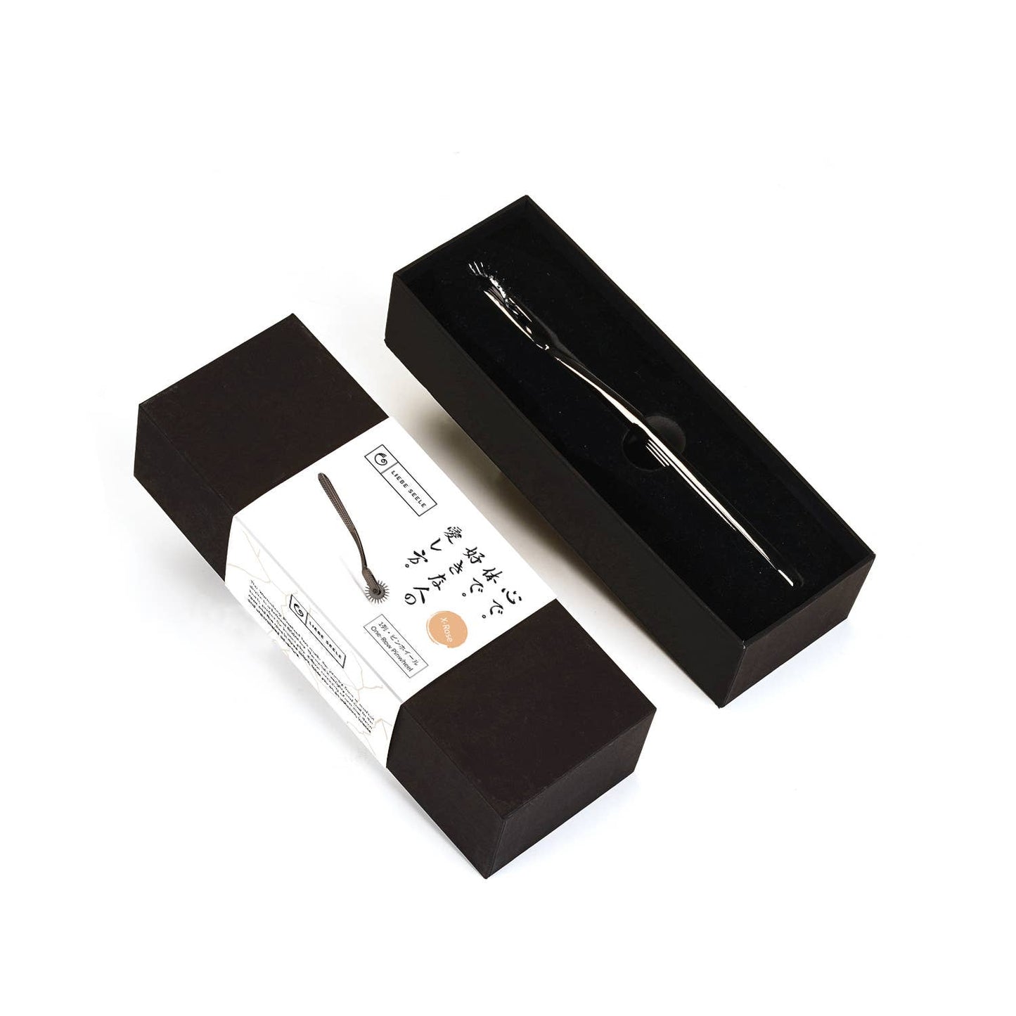 X-Rose Wartenberg Pinwheel in pewter for BDSM sensation play in box