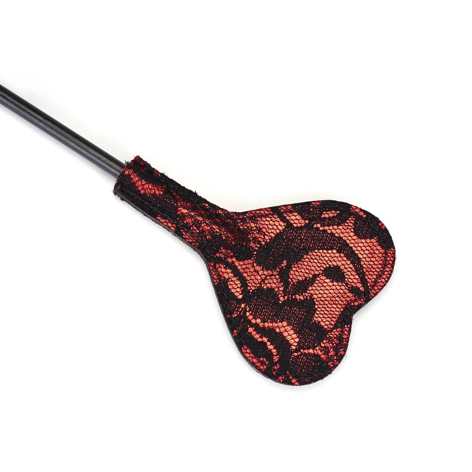 Heart shaped dual textured tip with red vegan leather and black lace design