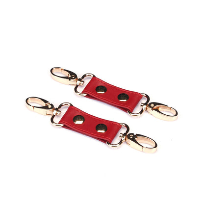 Red Faux Leather Wrist to Thigh Cuffs Kit – Adjustable Bondage Restraints