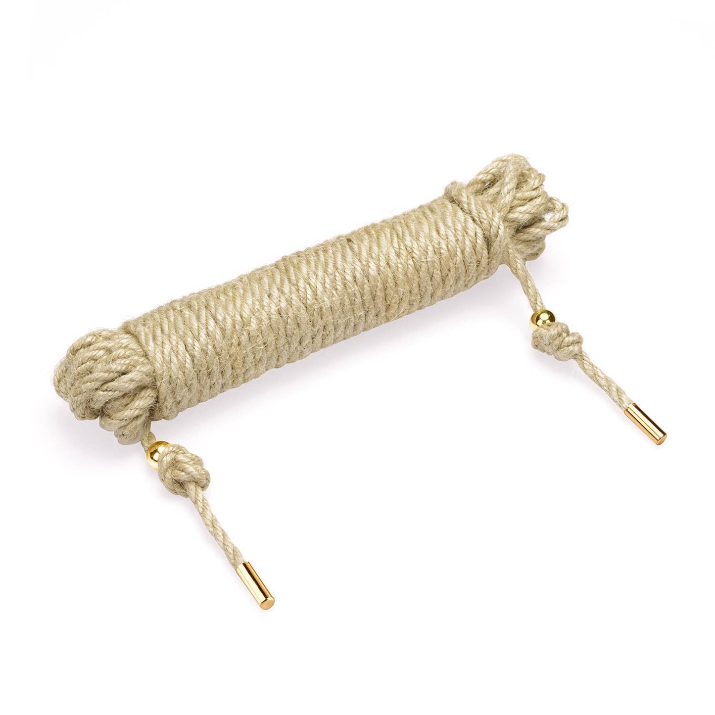 Close-up of natural jute hemp rope showing earthy texture and soft twist for Shibari bondage.