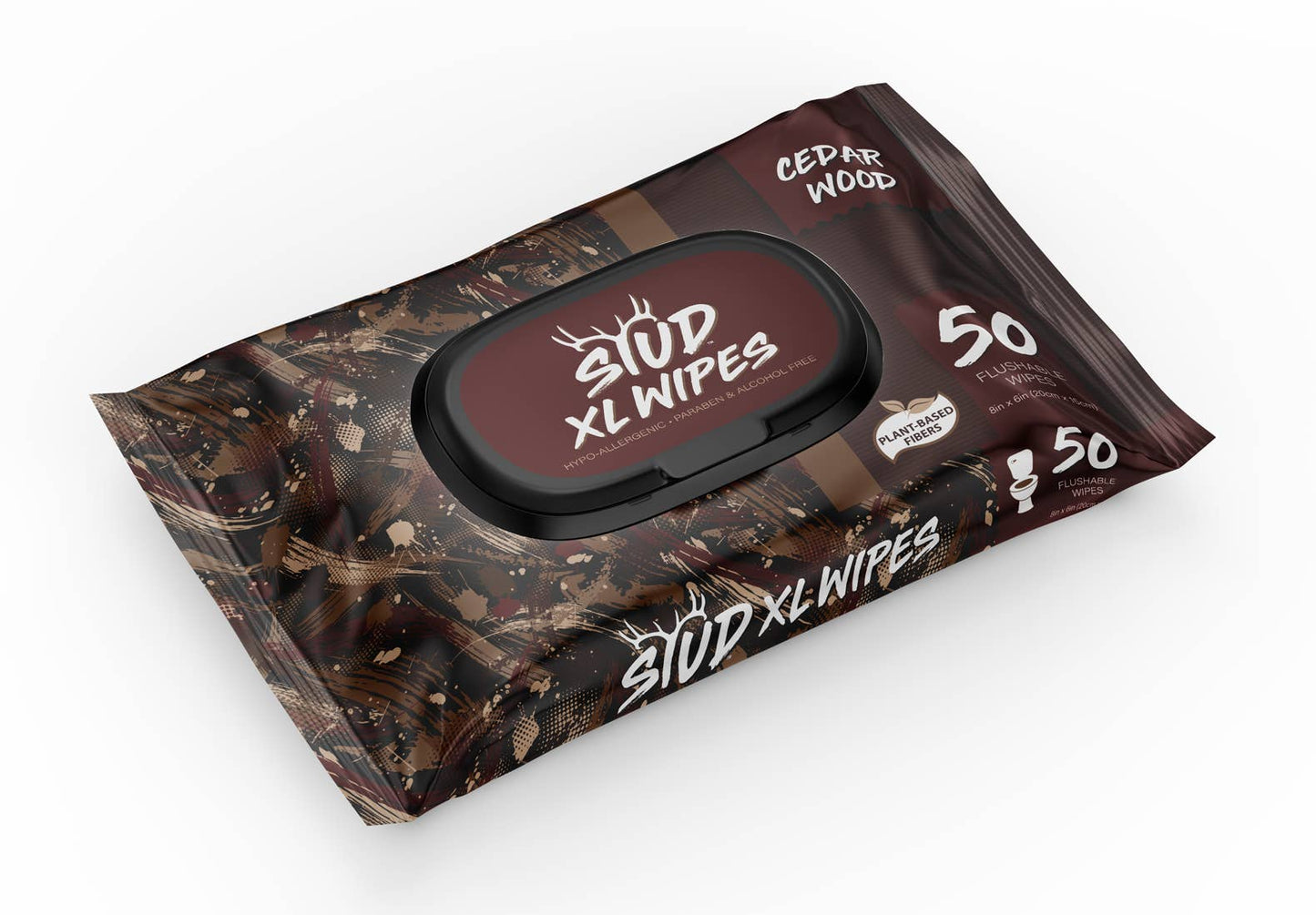 Stud Wipes Cedarwood 50-count flushable body wipes for post-play care and travel, gentle on sensitive skin and alcohol-free