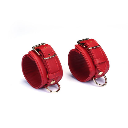 Red Faux Leather Wrist to Thigh Cuffs Kit – Adjustable Bondage Restraints