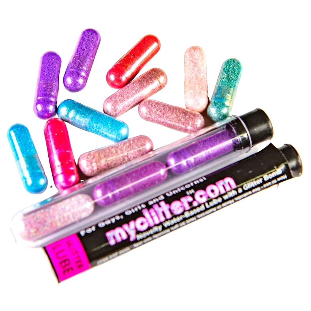 My Clitter shimmer capsules 3 pack packaging Playful intimacy enhancer capsules flat lay