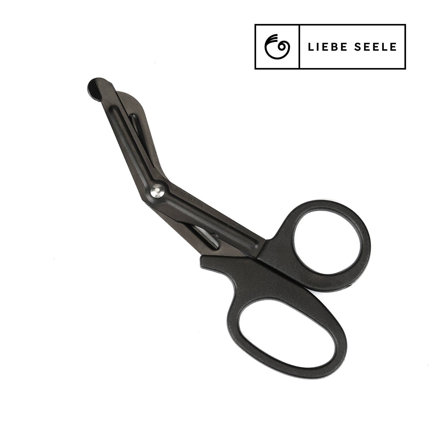 black blunt-end safety scissors for cutting ropes, tape, and restraints