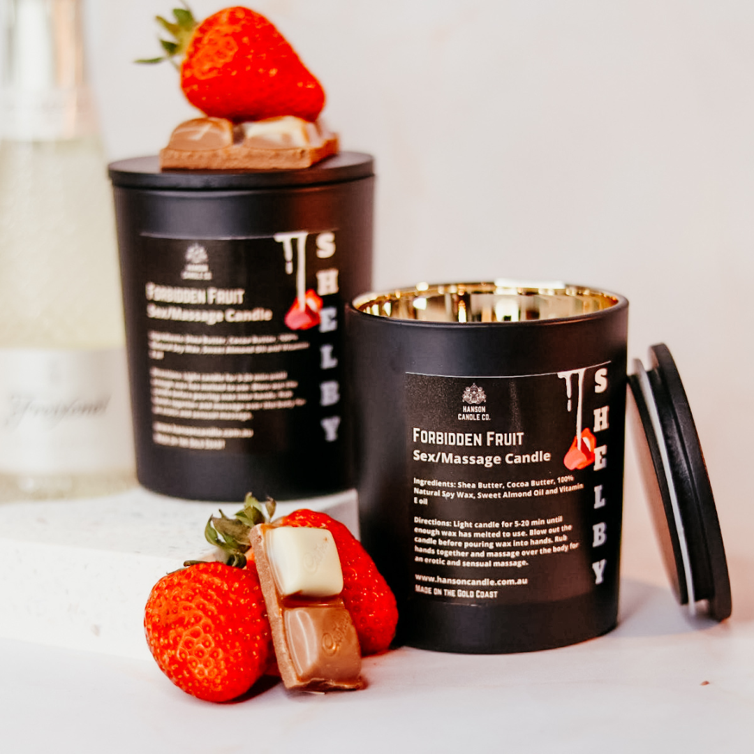Strawberry and chocolate massage candle by Hanson Candle Co