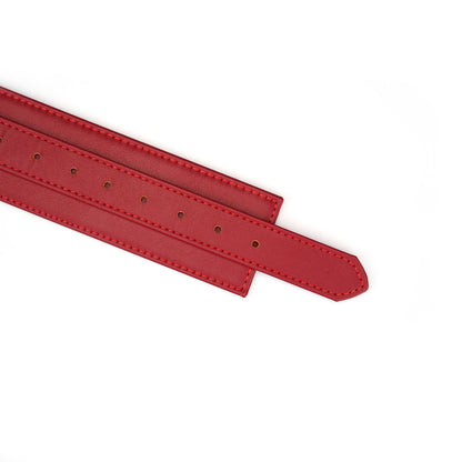 Red Faux Leather Wrist to Thigh Cuffs Kit – Adjustable Bondage Restraints