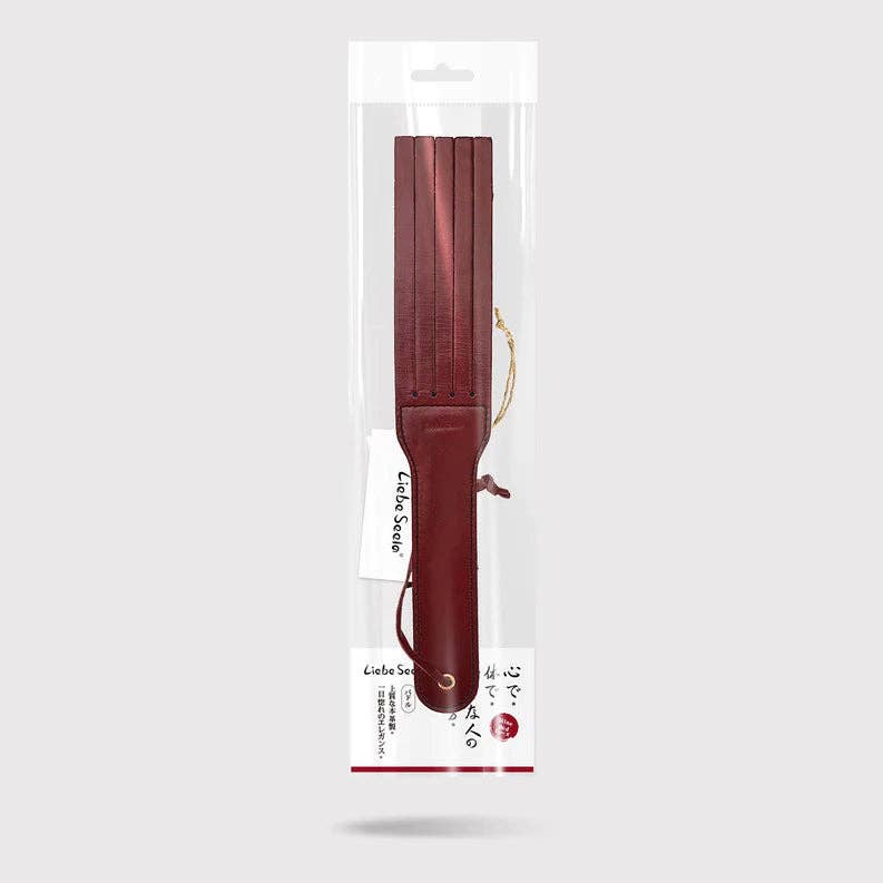 Wine Red Leather Split Tawse Paddle in package