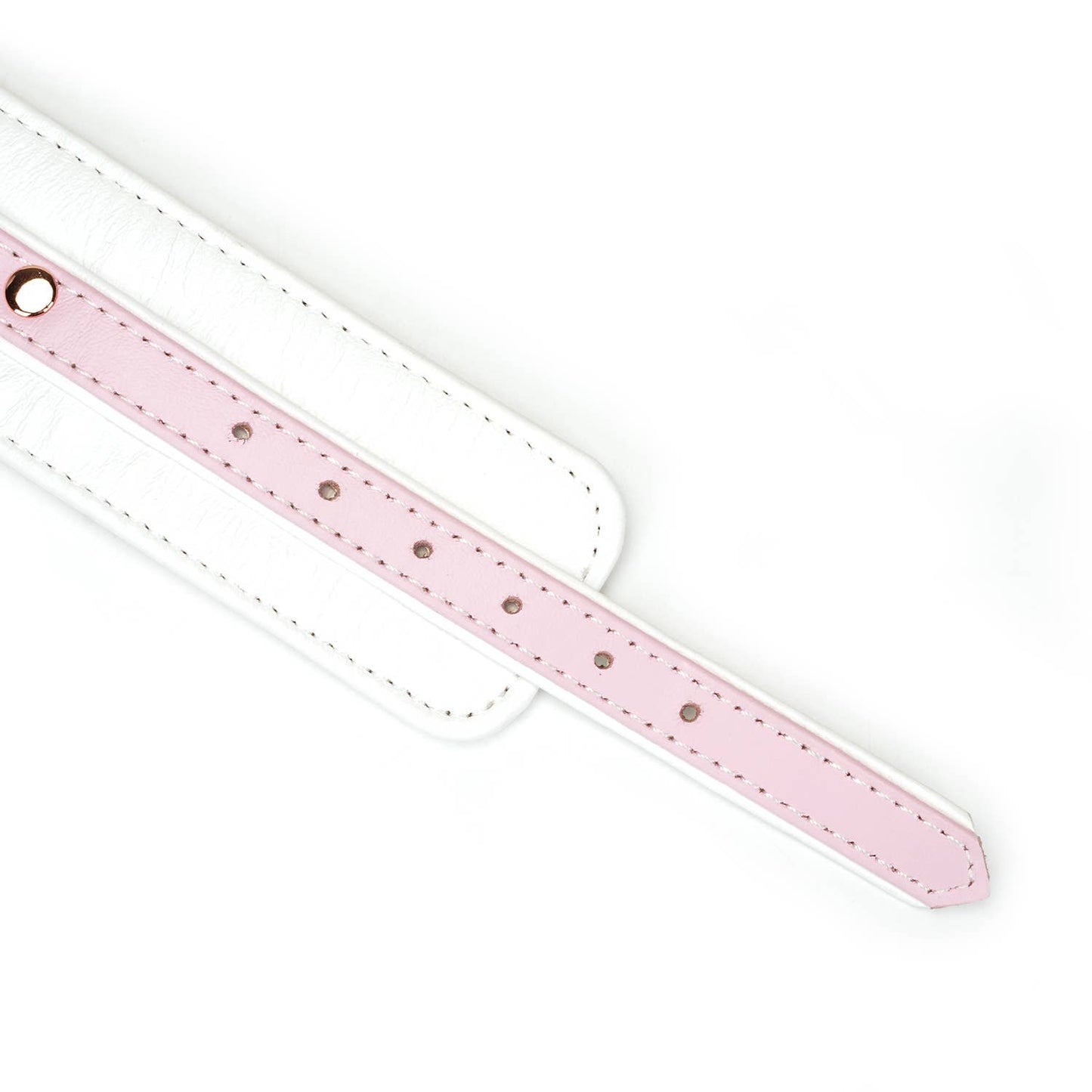 Adjustable white and pink leather bondage cuffs 